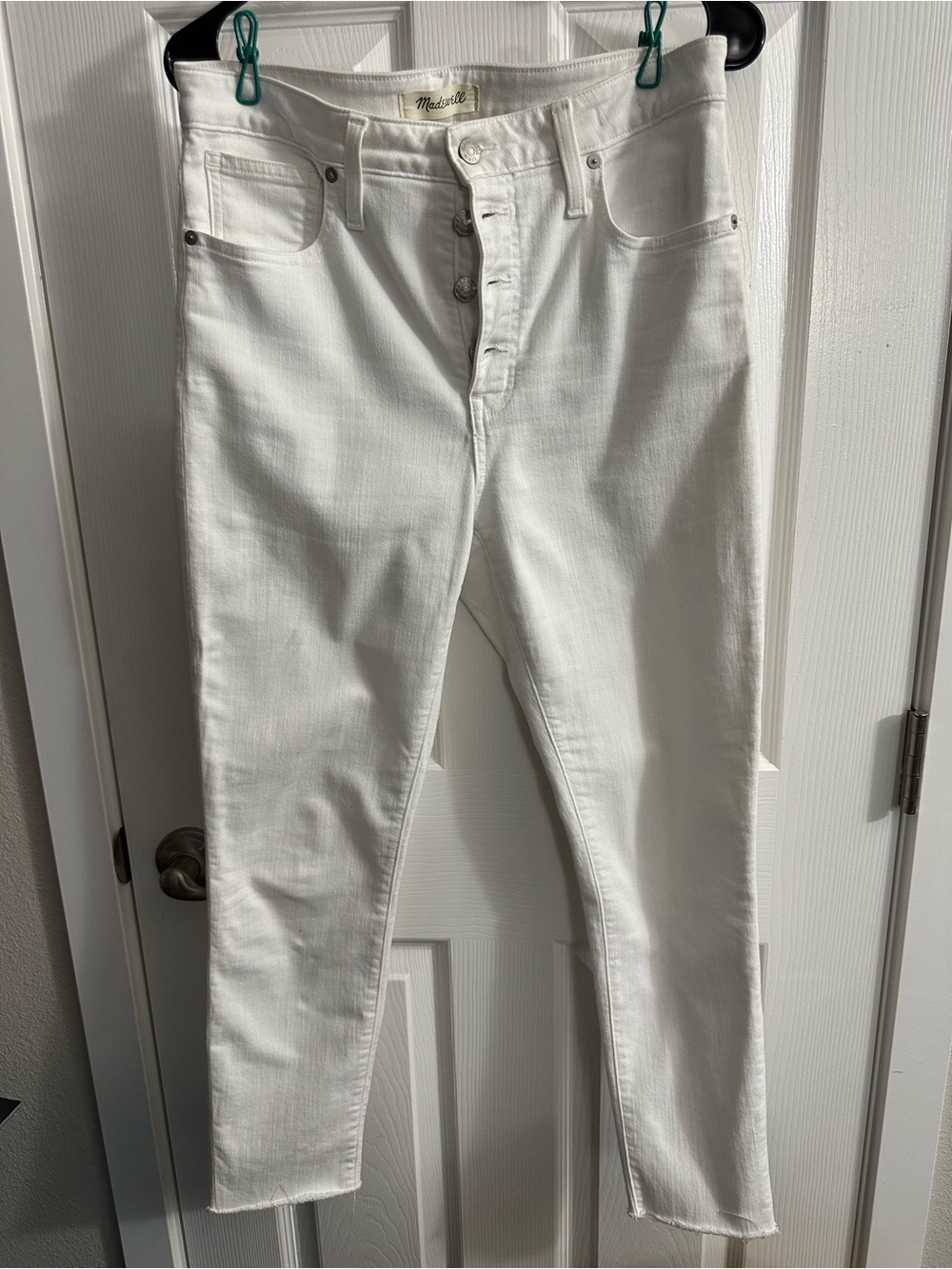 Madewell Curvy High Rise Skinny Crop Jeans 29 White Raw Hem Coastal